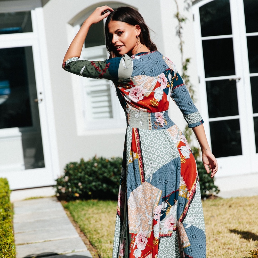 MARNIE PRINT INDIANA MIXED MAXI DRESS JAASE BOUTIQ - Picture 8 of 8